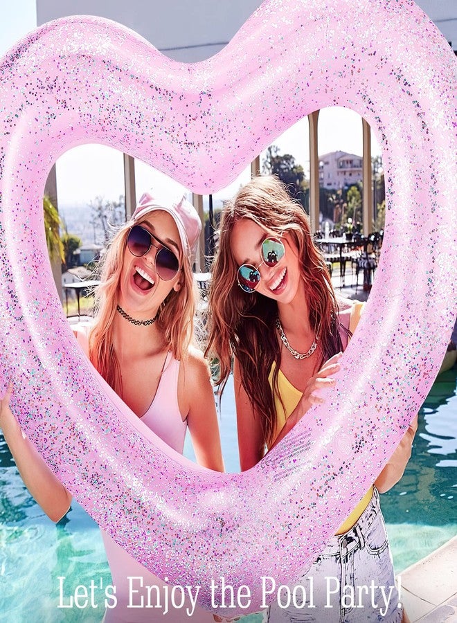 HeySplash Pool Floats, Adult Size Heart Inflatable Pool Floatie for Bachelorette Party, Swim Tube Rings, River Lake Beach Floaty, Wedding Bride Valentine Fun Toy Raft Lounge, Glitter Pink - Image 5